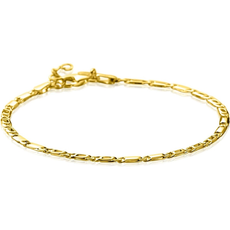 ZINZI Gold 14 karaat gouden massieve armband met valkenoog schakels en glimmende plaatjes 26mm breed 17-19cm ZGA499