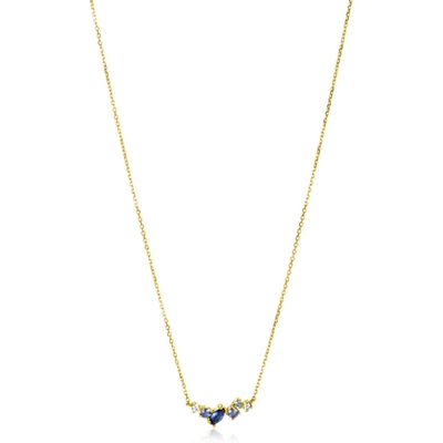 ZGC381 14k gouden ketting met blauw zirkonia