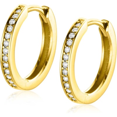 ZGO429Z 14k gouden klapcreolen met zirkonia 15 mm