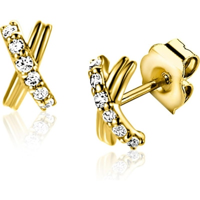 ZGO549 14k gouden oorknopjes gekruist met zirkonia