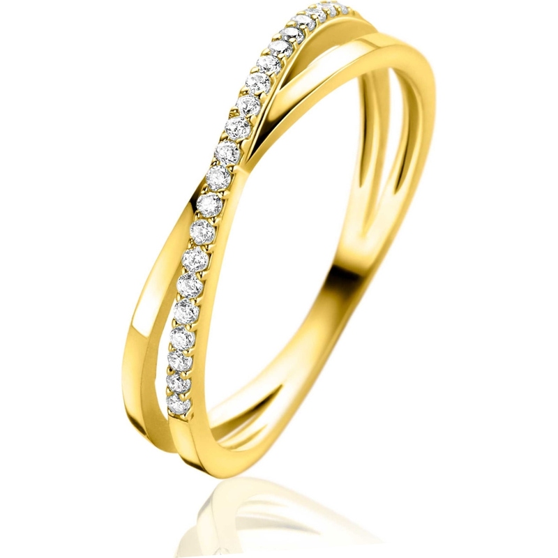 ZINZI ZGR469 14k gouden cross-over ring met zirkonia