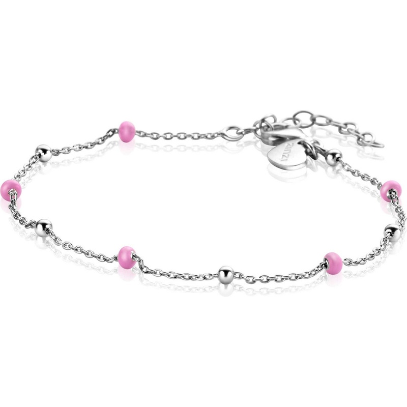 ZINZI zilveren fantasie armband met 5 roze donuts en glanzende bolletjes 17-195cm ZIA2510