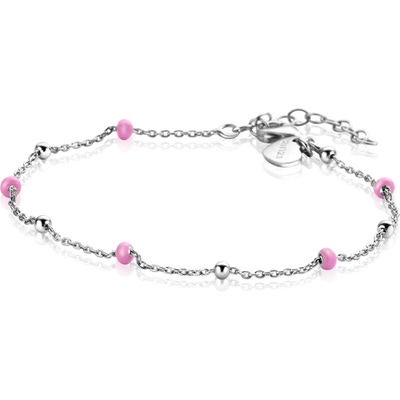 ZINZI zilveren fantasie armband met 5 roze donuts en glanzende bolletjes 17-195cm ZIA2510