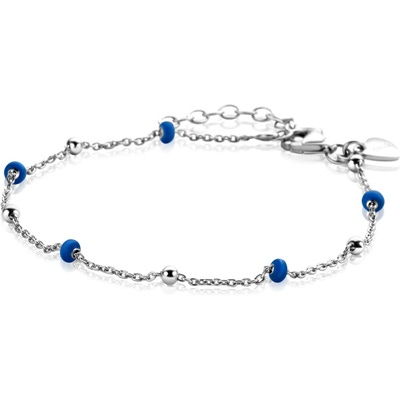 ZINZI zilveren fantasie armband met 5 blauwe donuts en glanzende bolletjes 17-195cm ZIA2511