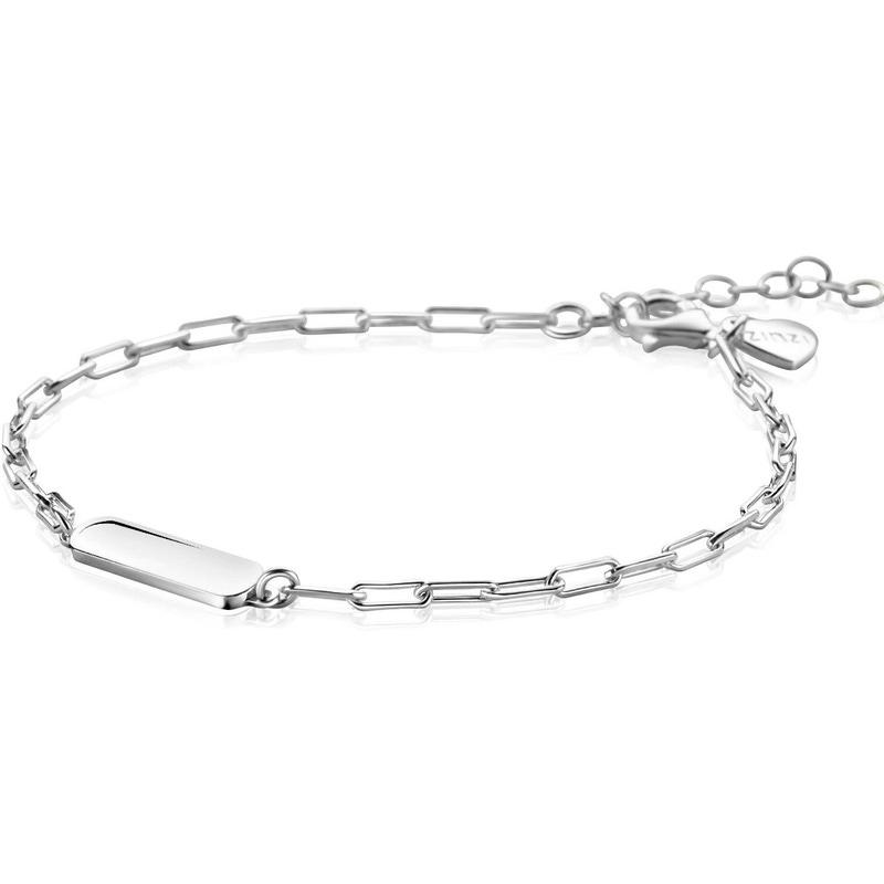 ZINZI zilveren armband met paperclip-schakels en glanzend rechthoekig plaatje om te graveren 165-195cm ZIA2530