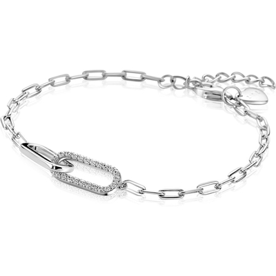 ZINZI ZIA2690 Zilveren paperclip armband met zirkonia 17-20 cm