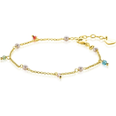 ZIA2705G Goudkleurige armband met witte parels en beads 17-20cm