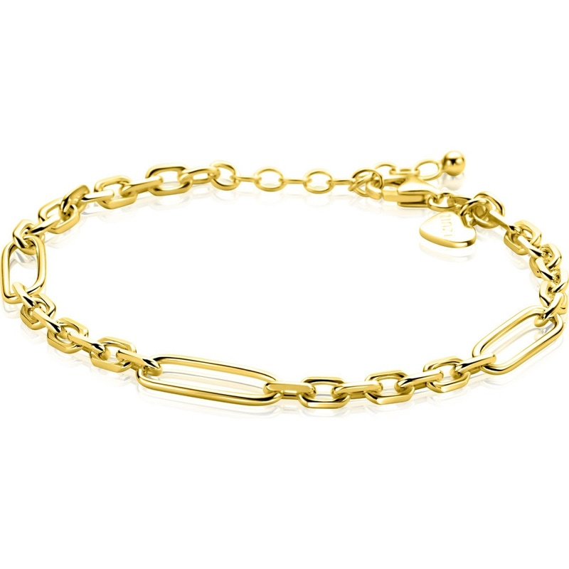 ZINZI gold plated zilveren schakelarmband met drie lange ovale schakels 55mm breed 18-21cm ZIA2711G