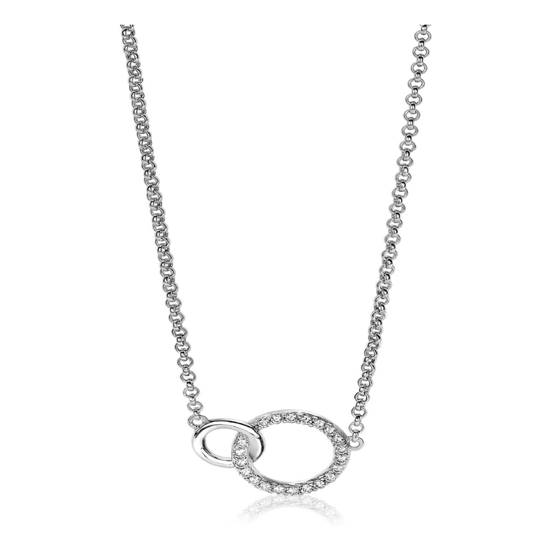 ZINZI ZIC1782 Zilveren ketting met 2 open rondjes zirkonia 11 mm  40-45 cm