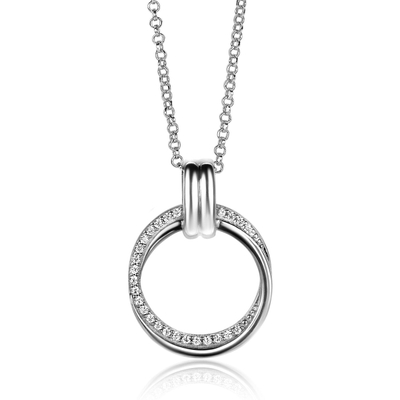 ZIC2266 Zilveren ketting met hanger zirkonia 45 cm
