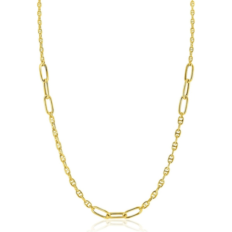 ZINZI gold plated zilveren marine schakel ketting gecombineerd met grotere ovale schakels 42-45cm ZIC2413G
