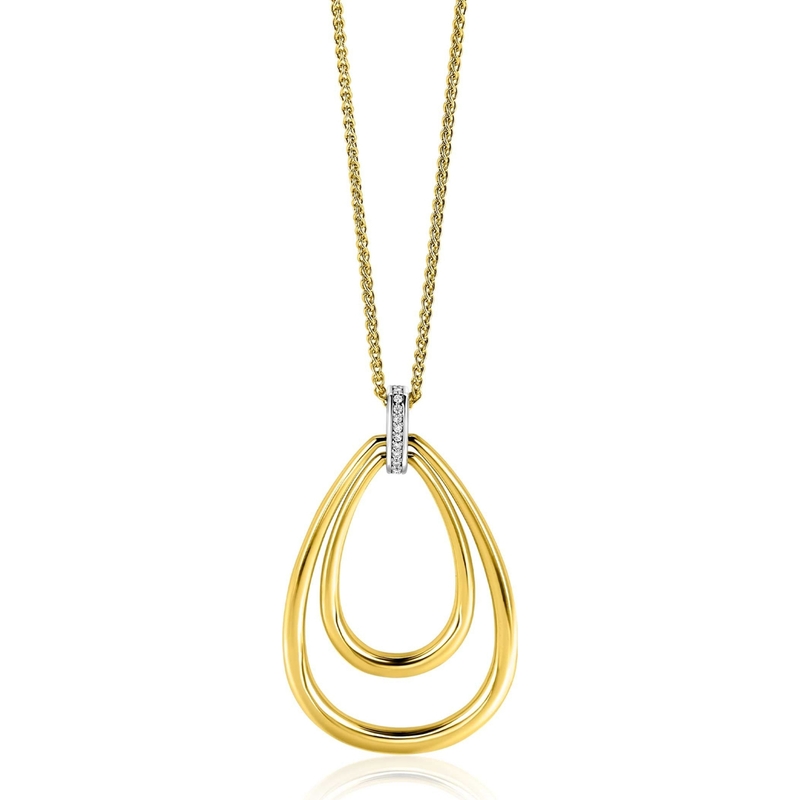 ZINZI ZIC2489Y Goudkleurige ketting met ovale hanger en zirkonia