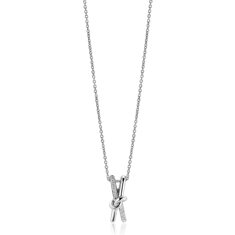 ZINZI ZIC2505 Zilveren ketting met cross-over hanger zirkonia