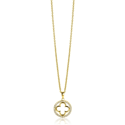 ZINZI ZIC2617Y Goudkleurige ketting met klaver hanger zirkonia 45-48 cm