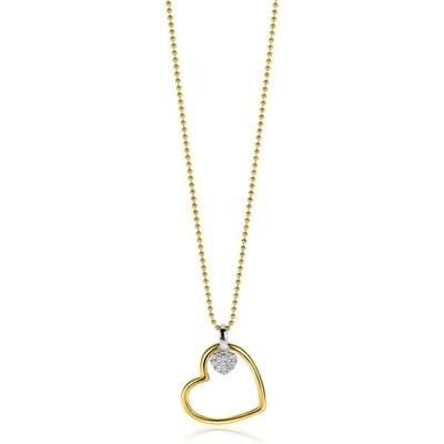 ZIC2621 Goudkleurige ketting met hartjes zirkonia 45-48 cm
