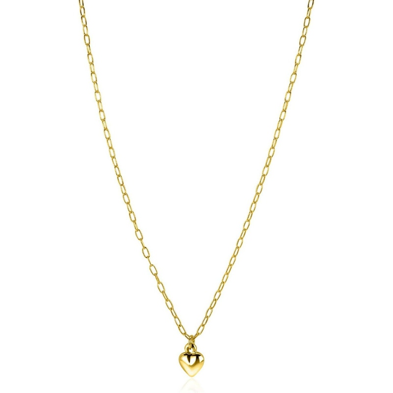 ZINZI gold plated zilveren paperclip schakelketting met bol hart hanger 9mm 42-45cm ZIC2661