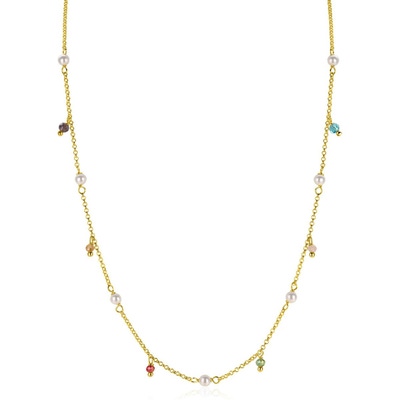 ZIC2705G Goudkleurige ketting met witte parels en beads 42 - 45cm