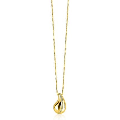 ZIC2707Y Goudkleurige ketting  met zirkonia hanger 45 - 48 cm