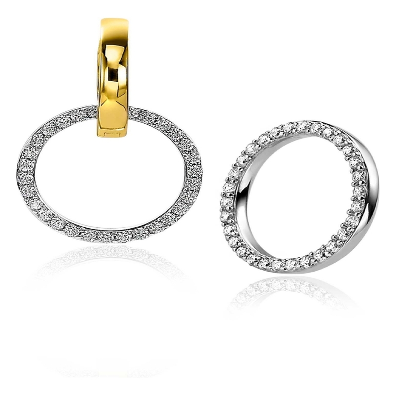 ZINZI ZICH2199 Goudkleurige oorbedels rond met zirkonia 18 mm