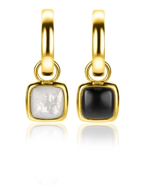 ZICH2257G Goudkleurige oorbedels met onyx en parelmoer 15 mm