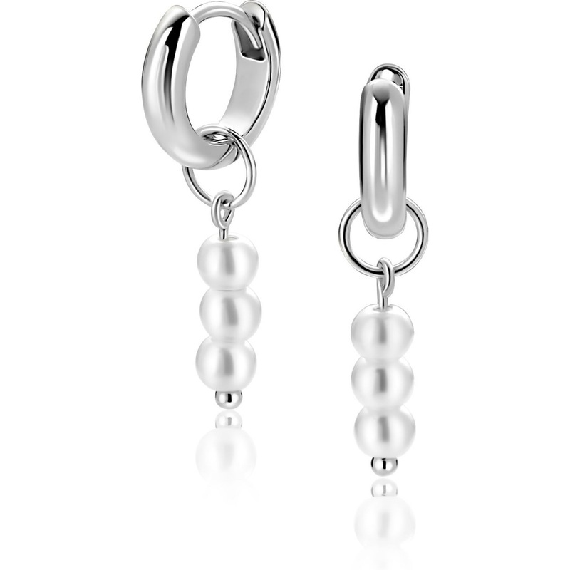 ZINZI zilveren oorbedels met 3 witte pareltjes ZICH2734 zonder oorringen 12 mm