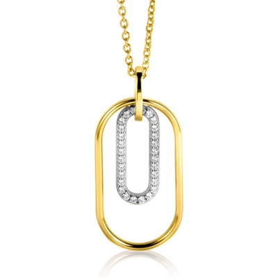 ZIH2329 Goudkleurige hanger ovaal zirkonia