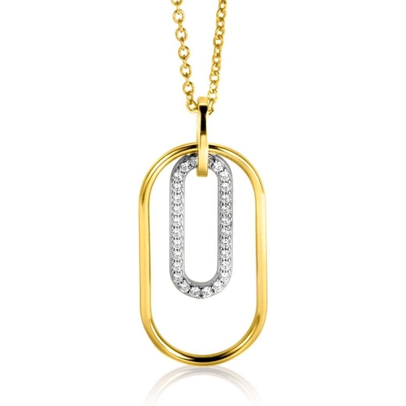 ZINZI ZIH2329 Goudkleurige hanger ovaal zirkonia