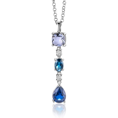ZIH2397 Zilveren hanger met blauw edelsteen en zirkonia