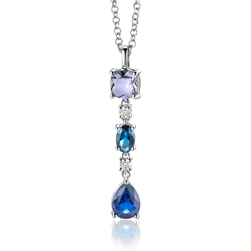 ZINZI ZIH2397 Zilveren hanger met blauw edelsteen en zirkonia