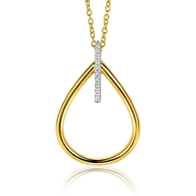 ZIH2619 Goudkleurige ovale hanger met zirkonia 31 mm