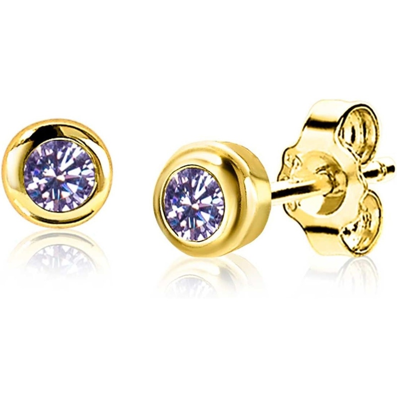 ZINZI ZIO-JUN Goudkleurige oorknopjes geboortesteen amethist