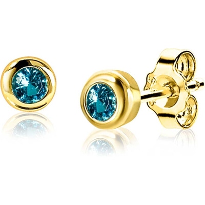 ZIO-MRT Goudkleurige oorknopjes geboortesteen aquamarijn