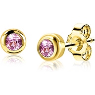ZINZI ZIO-OKT Goudkleurige oorknopjes geboortesteen rozenkwarts