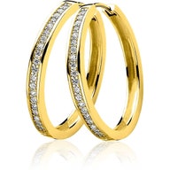ZIO193Y Goudkleurige oorringen met zirkonia 28 mm