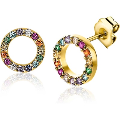 ZIO2170 Goudkleurige oorknopjes met regenboog zirkonia