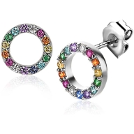 ZIO2170Z Zilveren oorknopjes met regenboog kleurstenen