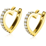 ZIO2195Y Goudkleurige oorringen hartvorm zirkonia