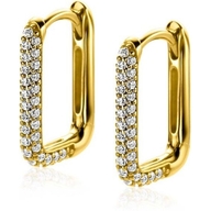 ZIO2221Y Goudkleurige oorringen rechthoek zirkonia