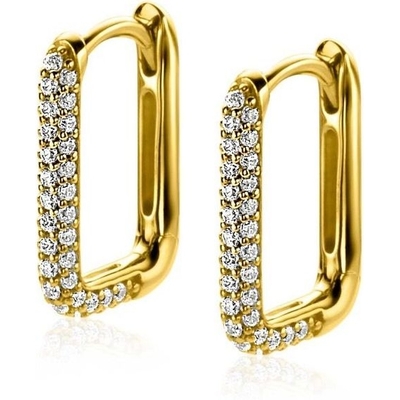 ZIO2221Y Goudkleurige oorringen rechthoek zirkonia