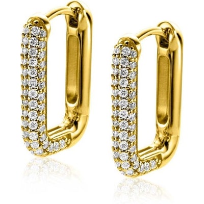 ZIO2222Y Goudkleurige oorringen ovaal zirkonia