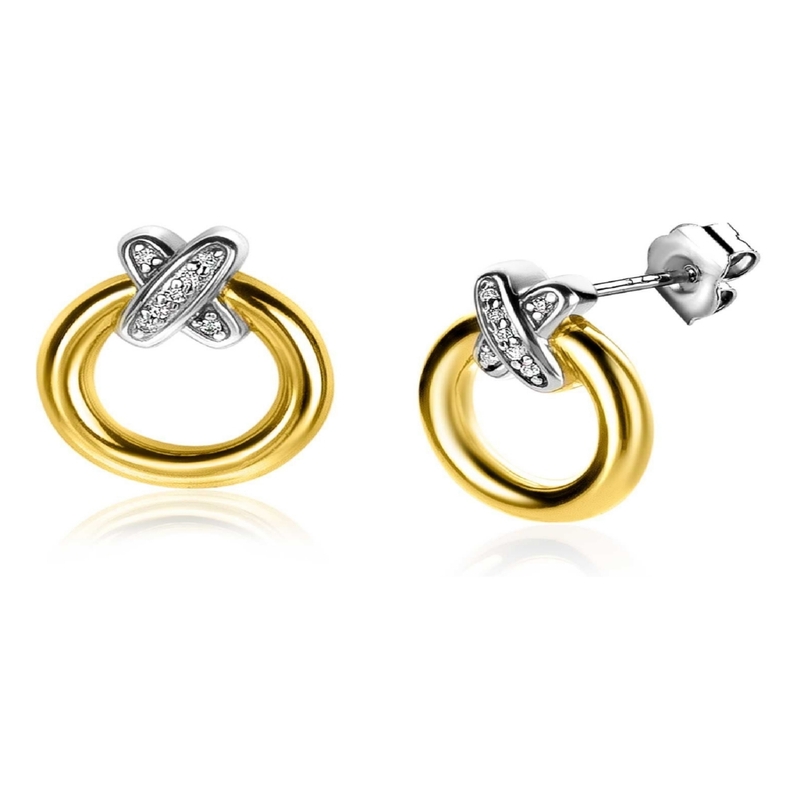 ZINZI ZIO2249 Zilveren bicolor ronde oorknopjes met zirkonia 13 mm