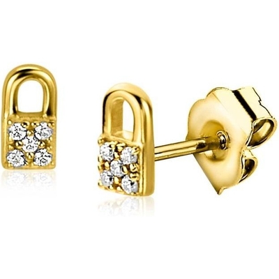 ZINZI ZIO2301 Goudkleurige oorknopjes slotje zirkonia