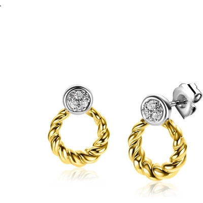 ZIO2390Y Goudkleurige oorhangers gedraaid zirkonia