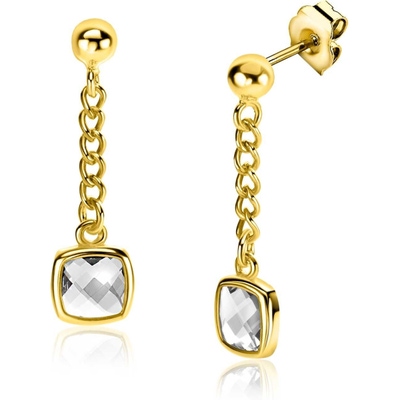ZIO2417Y Goudkleurige oorhangers met vierkant zirkonia