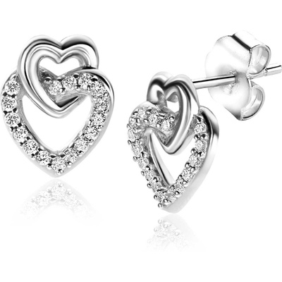 ZIO2493 Zilveren oorknopjes met hartjes zirkonia