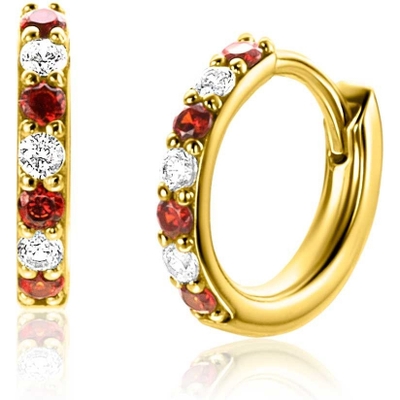 ZIO2558 Goudkleurige oorringen met rood granaat kleursteen