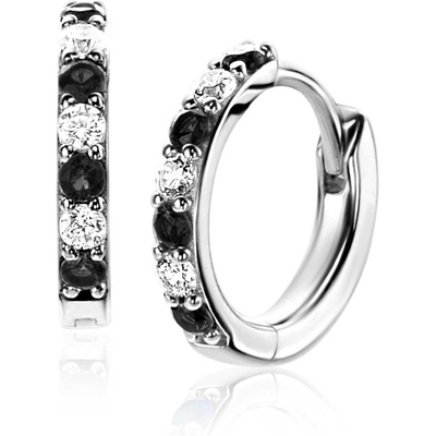 ZINZI ZIO2559Z Zilveren klapcreolen met zwarte zirkonia 12 mm