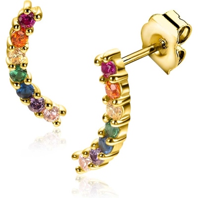 ZIO2592 Goudkleurige oorknopjes met regenboog kleurstenen