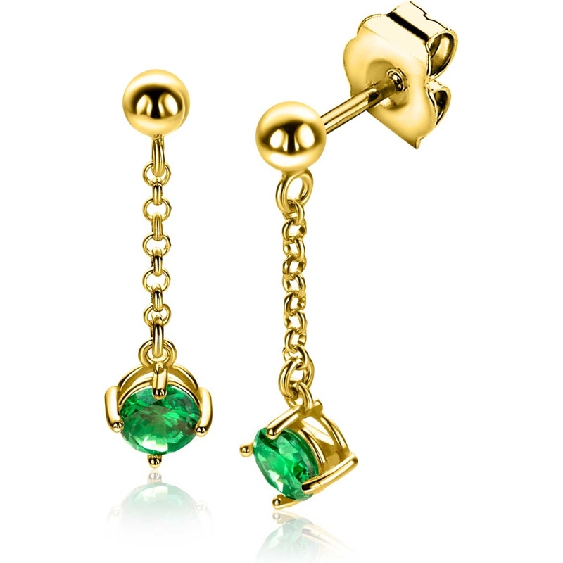 ZINZI ZIO2660G Goudkleurige oorhangers met groene kleursteen