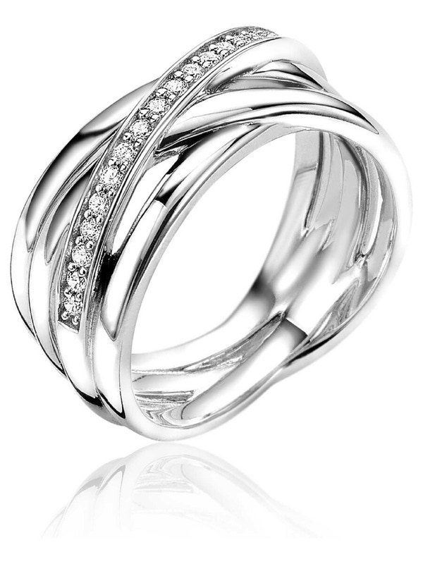 ZINZI ZIR1790 Zilveren cross-over ring met zirkonia